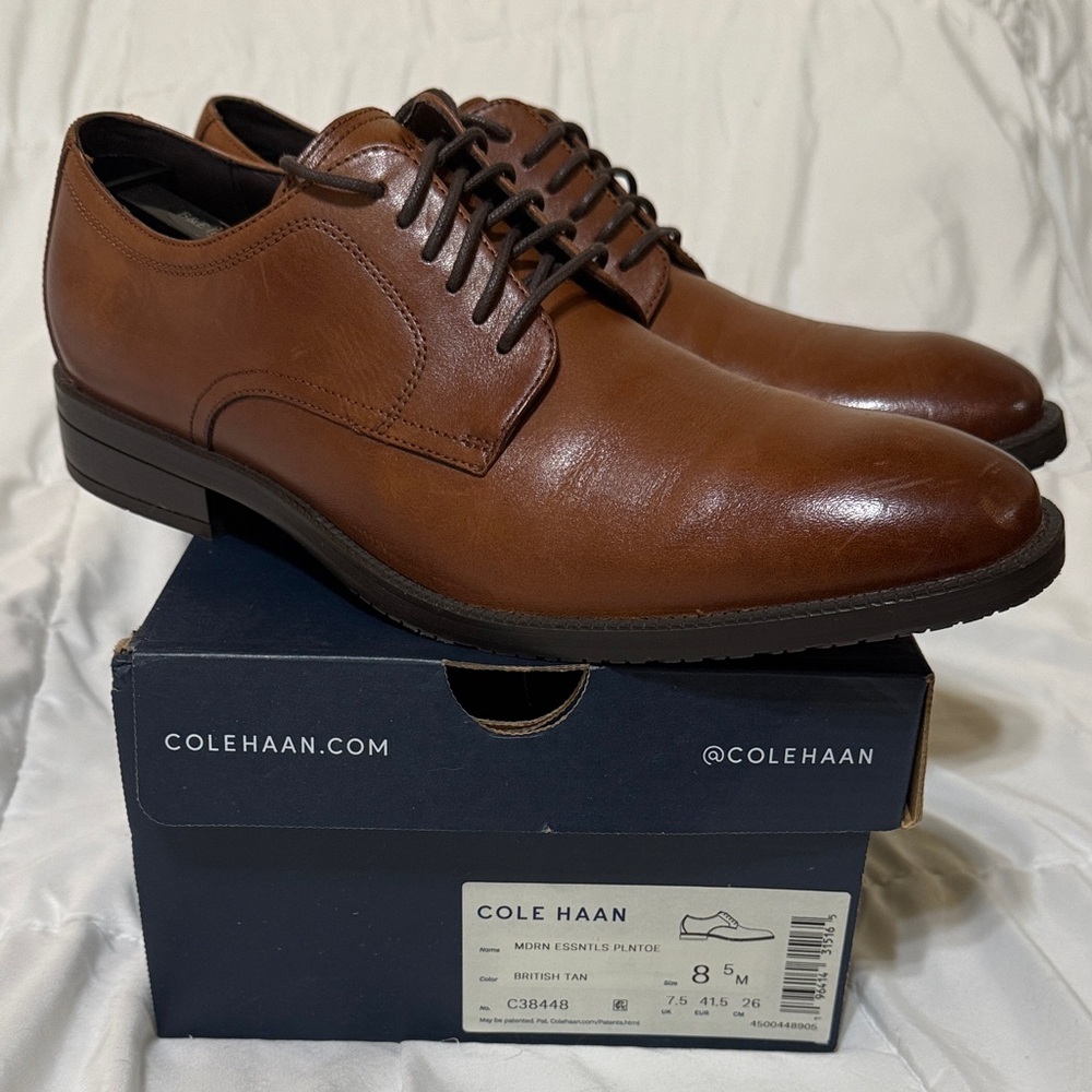 Cole Haan Men's Tan Leather Oxfords MDRN ESSNTLS PLNTOE Size 8.5